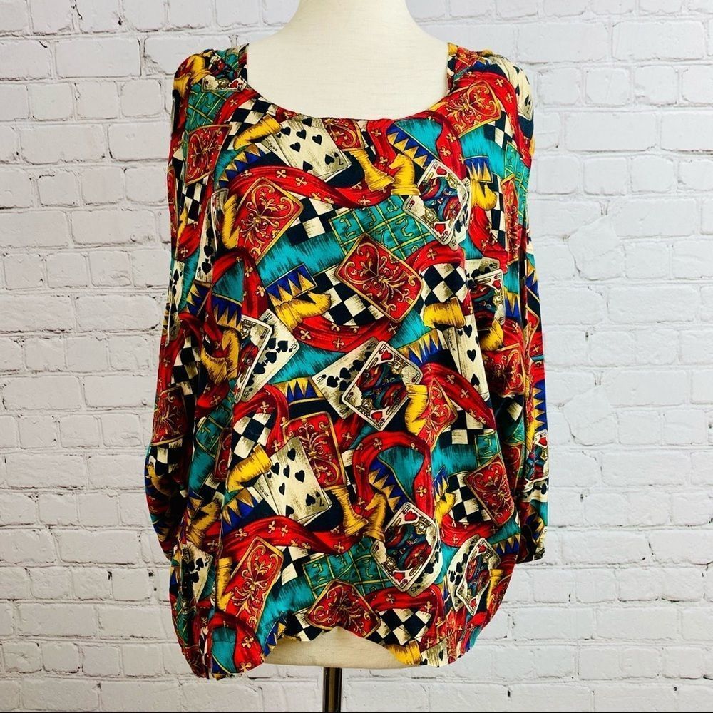 Vintage Casino Print Dolman Sleeve Top Viva Las Vegas!